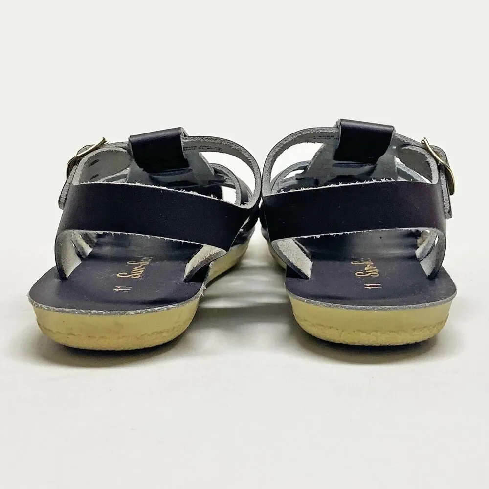 Sun-San Kids' Size 11 Dark Brown Leather Fisherman Sailor Sandals Buckle Closure